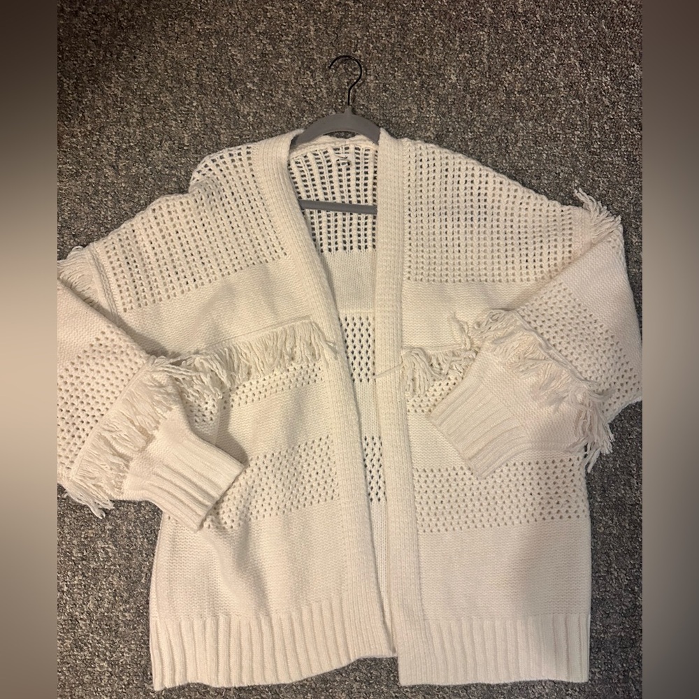 Aerie Cream Fringe Cardigan
